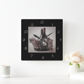 クロックの平方オプトワインと葡萄を入れた3かご スクエア壁時計 (ホーム)