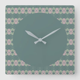 クロックインティール（緑がかった色）とフェードバラ スクエア壁時計