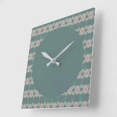 クロックインティール（緑がかった色）とフェードバラ スクエア壁時計 (傾斜)