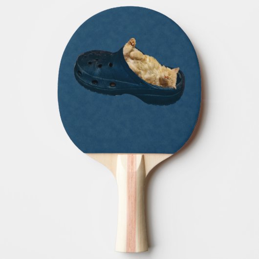 クロックシューズで眠るフワフワの子猫 卓球ラケット (正面)