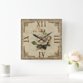 クロックスクエアヴィンテージみすぼらしい外観"バラ"自然 スクエア壁時計 (ホーム)