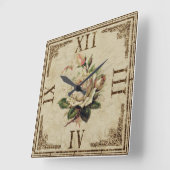 クロックスクエアヴィンテージみすぼらしい外観"バラ"自然 スクエア壁時計 (傾斜)