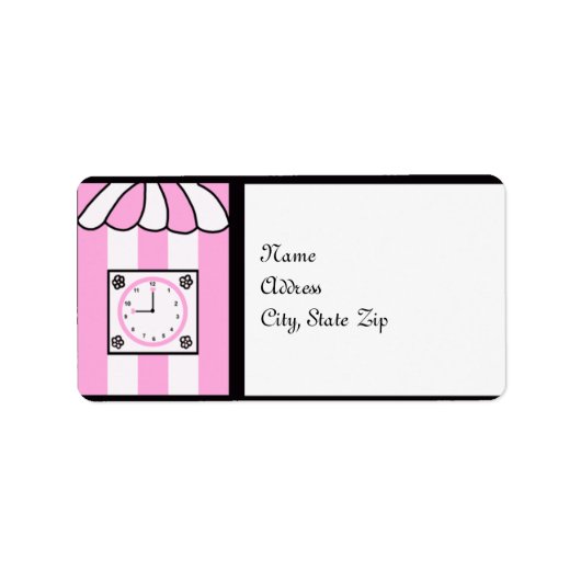 クロックブライダルシャワーピンクと白ストライプ色 ラベル (正面)