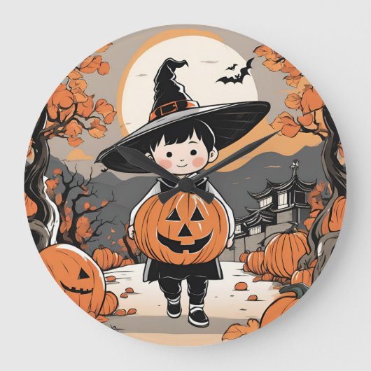 クロックボーイハロウィーンテーマ ラージ壁時計 (正面)