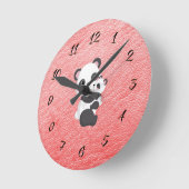 クロック子供へルームとママ&ベビーパンダ ラウンド壁時計 (傾斜)