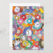 クロック花数々の色の切り離しグリーティングカード (正面/裏面)