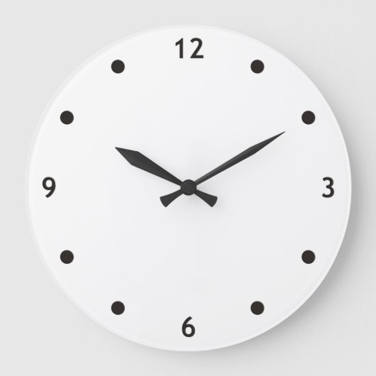 クロック顔ドット&数字 – 白スタンプ ラージ壁時計 (正面)