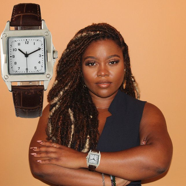 クロック顔追加フォトアートスクエアレザーストラップ 腕時計 (Custom Photo Logo Art Slogan Square Leather Strap Watch for women.)