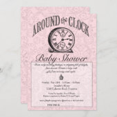 クロック ベイビー シャワー 招待状 - ピンク (正面/裏面)