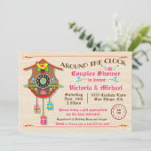 クロック ラウンド ブライズシャワー フォークアート カッコー 招待状 (スタンド正面)