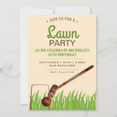 クロッケー 裏庭 ゲーム 芝生 誕生日パーティー招待状 招待状 (正面)