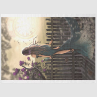 クロッシングオーバー、ポートレートフローラ鳥フェンス時計 薄葉紙