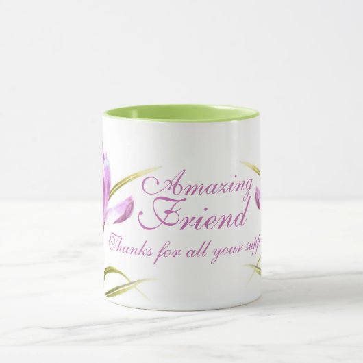 クロッ素晴らしクス芸術「素晴らしい友人」紫の緑のマグカップ マグカップ (中央)