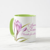 クロッ素晴らしクス芸術「素晴らしい友人」紫の緑のマグカップ マグカップ (正面左)