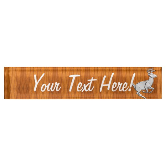 クロパーソナライズされたムランニングプリント鹿の素晴らしチーク デスクネームプレート (正面)