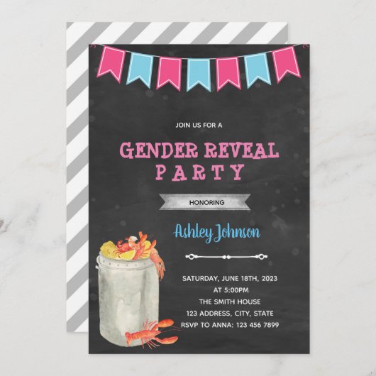 クロフィッシュは、性別を表す招待をゆでます 招待状 (正面/裏面)