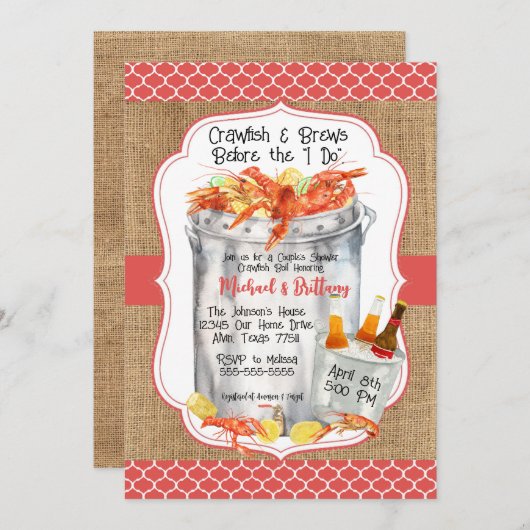 クロフィッシュカップルのウェディングシャワー 招待状 (正面/裏面)