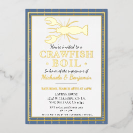 クロフィッシュシーフードブルー婚約パーティ 箔招待状