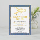 クロフィッシュシーフードブルー婚約パーティ 箔招待状 (立ち正面)