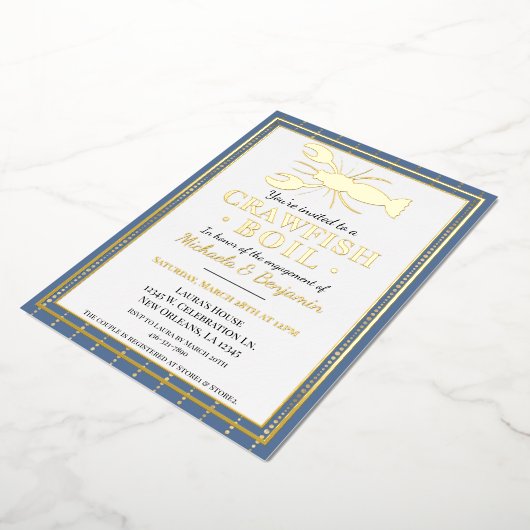 クロフィッシュシーフードブルー婚約パーティ 箔招待状 (回転した状態)