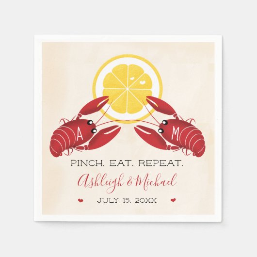 クロフィッシュボイルウェディングシャワーナプキンモノグラムの スタンダードカクテルナプキン (正面)