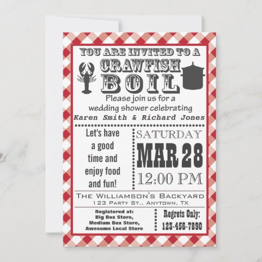 クロフィッシュボイルウェディングシャワーパーティの招待状2 招待状 (正面)