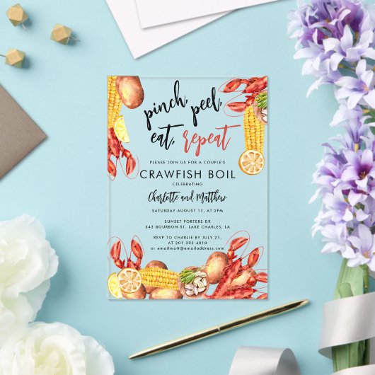 クロフィッシュボイルシーフード婚約パーティ アクリル招待状 (インサイチュ (ウェディング))
