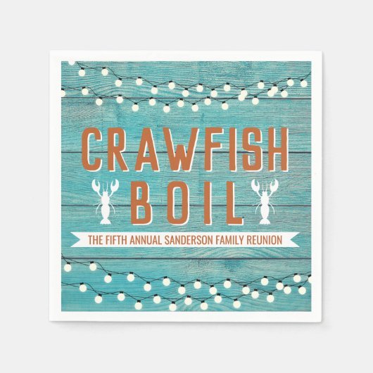 クロフィッシュボイルファミリー懇親会ロブスター素朴ティール(緑がかった色) スタンダードカクテルナプキン (正面)