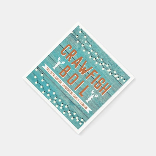 クロフィッシュボイルファミリー懇親会ロブスター素朴ティール（緑がかった色） スタンダードカクテルナプキン (角)