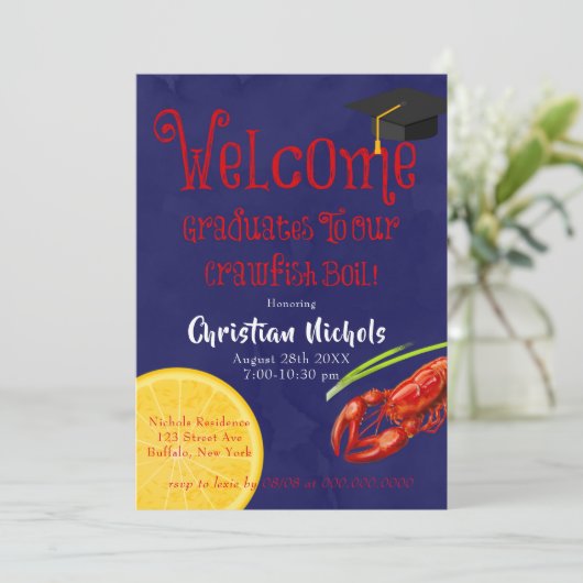 クロフィッシュボイルブルー卒業パーティー招待状 招待状 (スタンド正面)