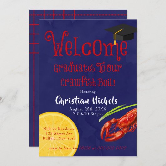 クロフィッシュボイルブルー卒業パーティー招待状 招待状 (正面/裏面)