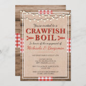 クロフィッシュボイルロブスター婚約パーティ 素朴 招待状 (正面/裏面)
