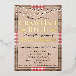 クロフィッシュボイルロブスター婚約パーティ 素朴 箔招待状
