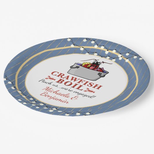クロフィッシュボイルBBQカップルのシャワー婚約パーティ ペーパープレート (アングル)