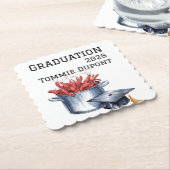 クロフィッシュ&キャップ:ゆでた卒業お祝い ペーパーコースター (アングル)