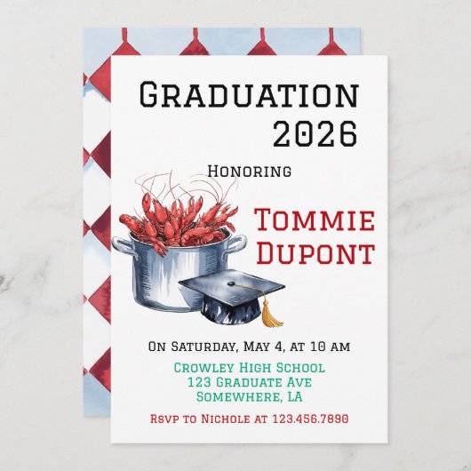 クロフィッシュ&キャップ:ゆでた卒業お祝い 招待状 (正面/裏面)