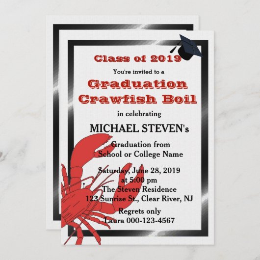 クロフィッシュ/ロブスターボイル卒業パーティー招待状 招待状 (正面/裏面)