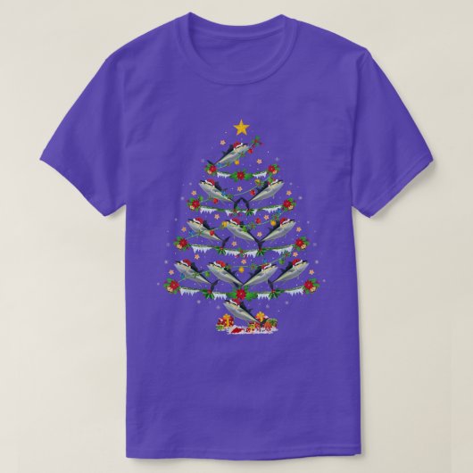 クロマグロ魚の恋人クリスマスライトツナクリスマス Tシャツ (デザイン正面)