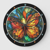 クロマティックフライト» – ステンドグラス蝶 ラージ壁時計 (正面)