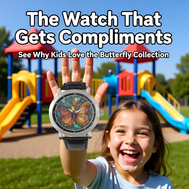 「クロマティック フライト」- ステンドグラス バタフライ 腕時計 (クリエイターアップロード済み)