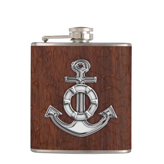 クロムいかりオンウェットマホガニープリント フラスク (正面)