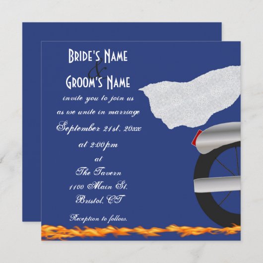 クロムとレースのバイクもしくは自転車に乗る人結婚式招待状 招待状 (正面/裏面)