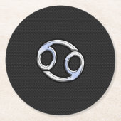 クロムのような癌の〔占星術の〕十二宮図のサインが黒 ラウンドペーパーコースター (正面)