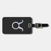 クロムのような〔占星術の〕十二宮図が黒蛇の皮にサイン ラゲッジタグ (正面横)