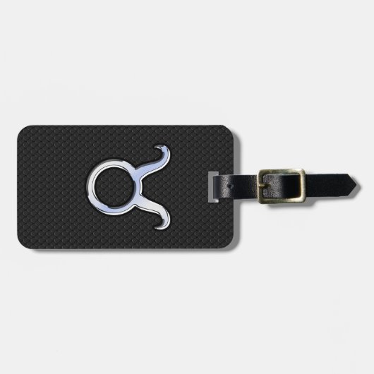 クロムのような〔占星術の〕十二宮図が黒蛇の皮にサイン ラゲッジタグ (正面横)