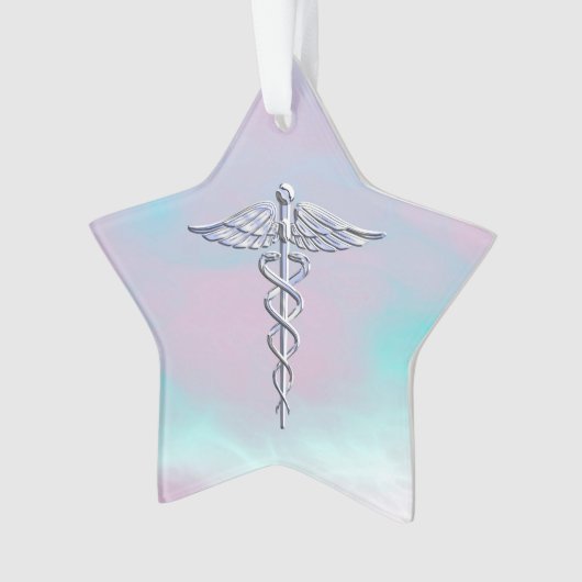 クロムはケリュケイオンの医学の記号の母真珠Dを好みます オーナメント (正面)