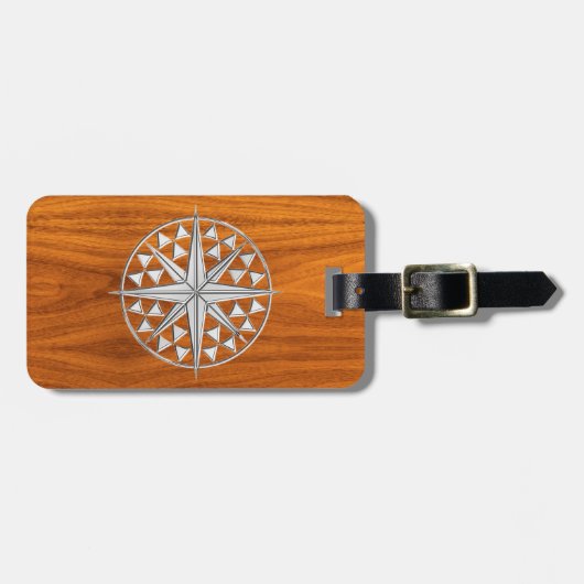 クロムはチークのベニヤの航海のなコンパスの星を好みます ラゲッジタグ (正面横)