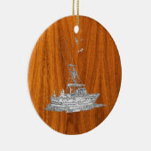 クロムはチーク木の漁船を好みます セラミックオーナメント (右)