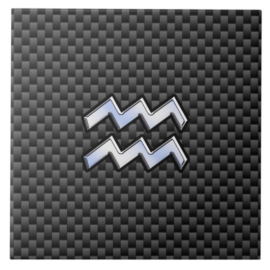 クロムアクエリアス〔占星術の〕十二宮図サインカーボンファイバースタイル タイル (正面)