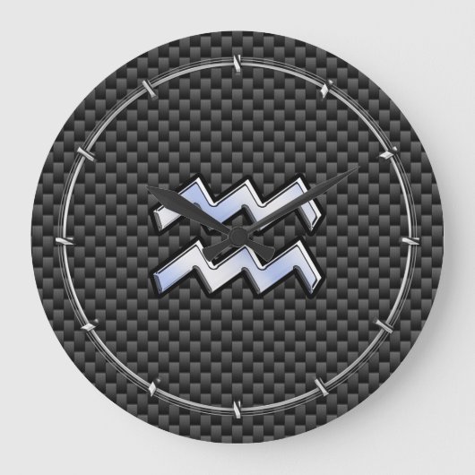 クロムアクエリアス〔占星術の〕十二宮図サインカーボンファイバースタイル ラージ壁時計 (正面)